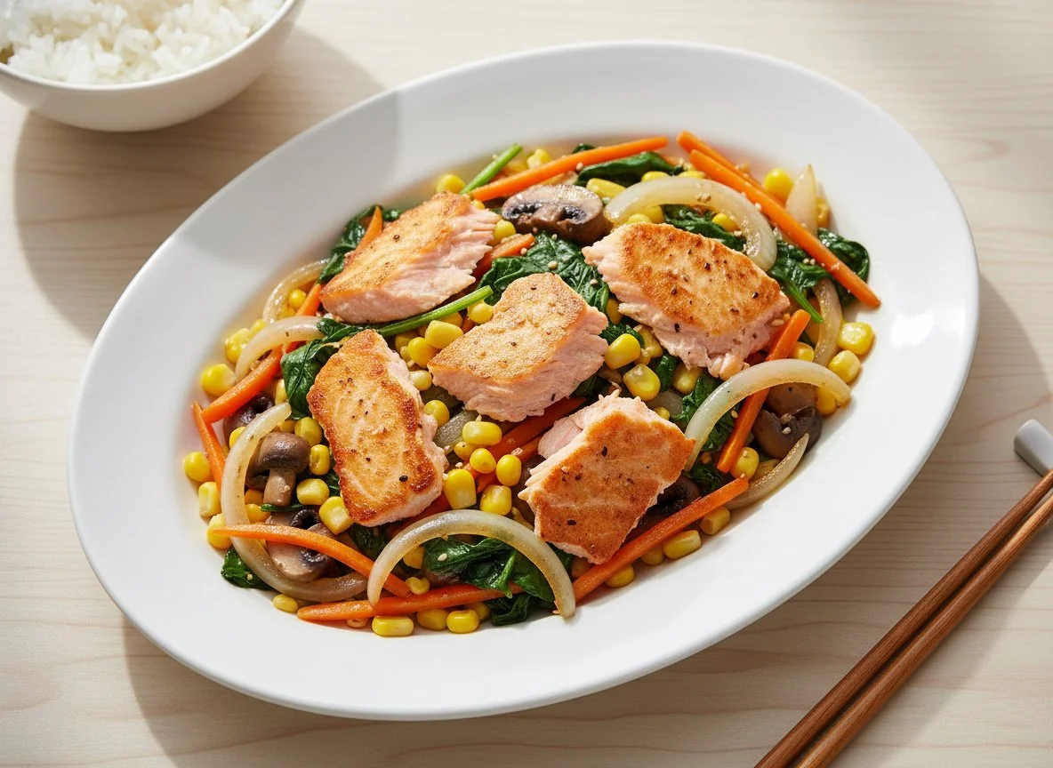 Salmon and Vegetable Stir-fry photo