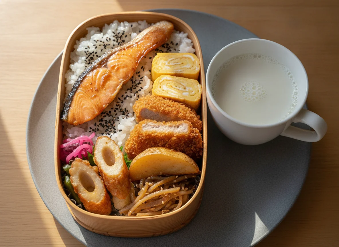 Salmon Bento with Soy Milk photo