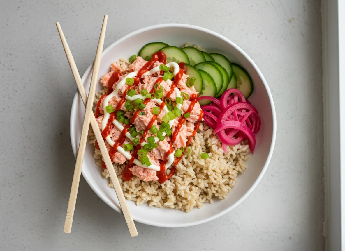 Salmon Bowl with Brown Rice and Vegetables photo