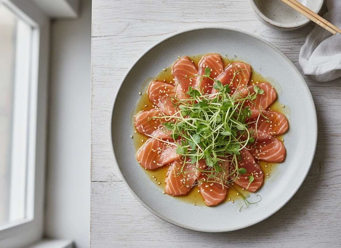 Salmon Carpaccio with Ponzu and Microgreens photo