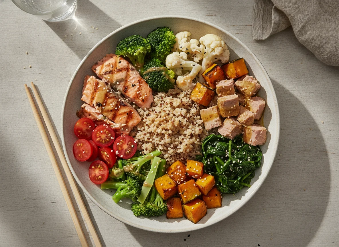 Salmon Poke Bowl with Canned Tuna and Sides photo