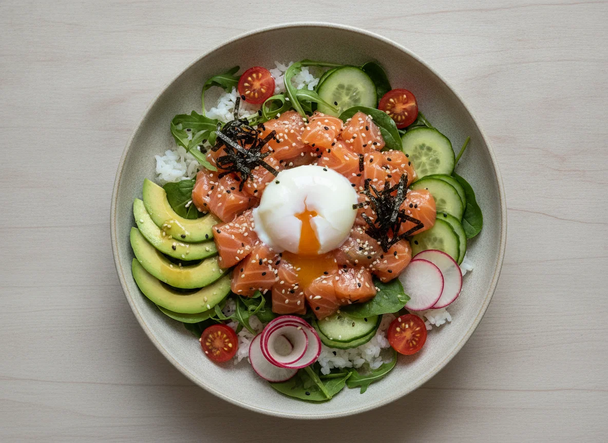 Salmon Poke Bowl with Poached Egg photo