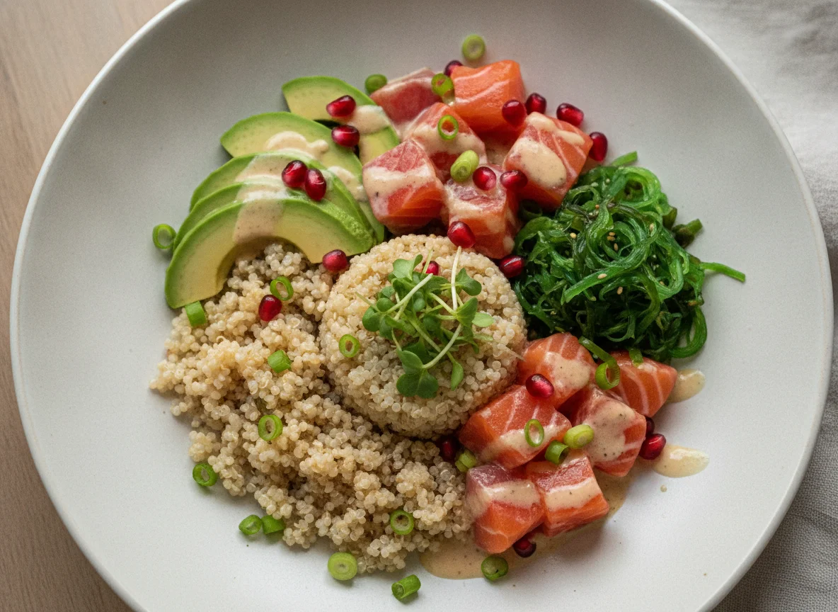 Salmon Poke Bowl with Quinoa and Avocado photo
