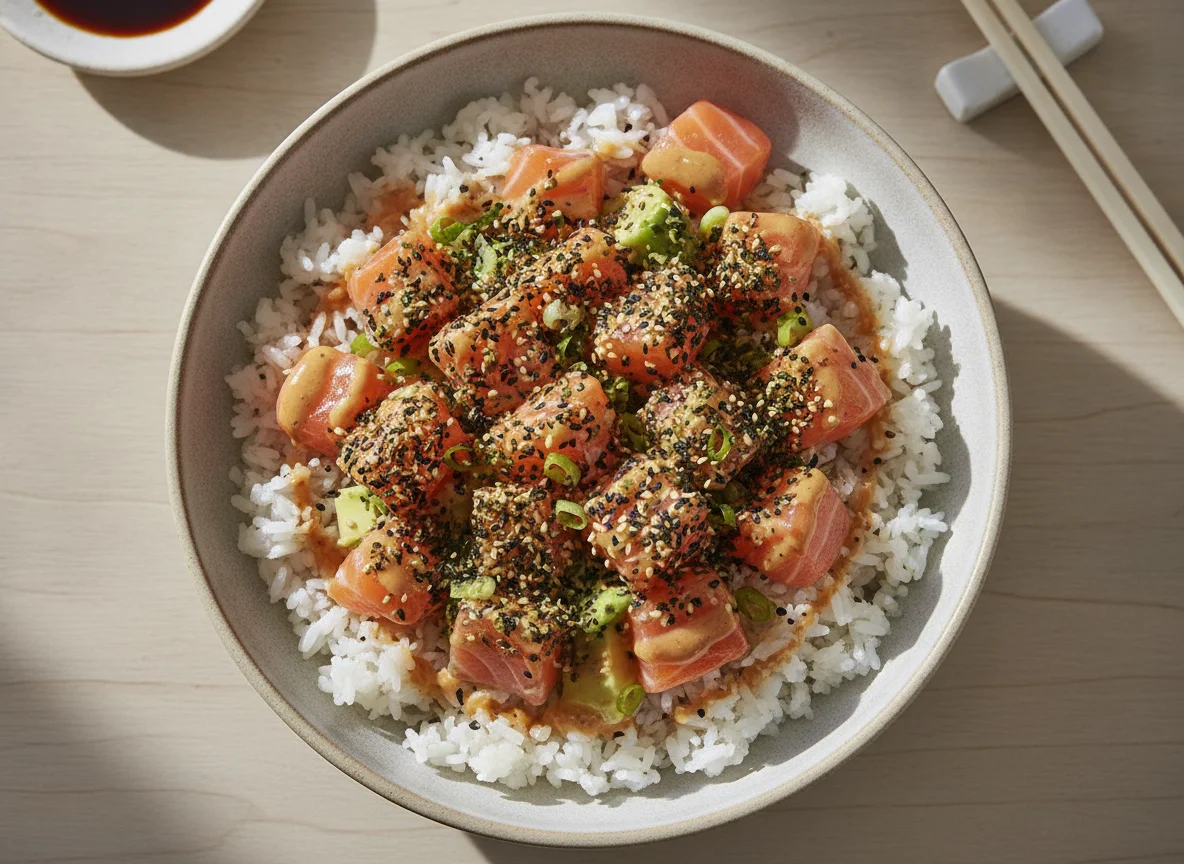 Salmon Poke Bowl with White Rice photo