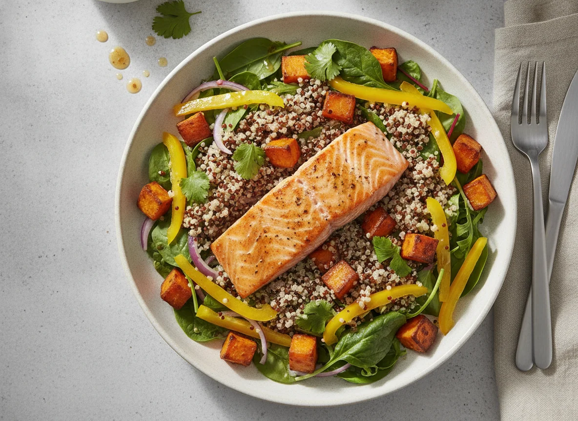 Salmon Quinoa Salad with Roasted Sweet Potato photo
