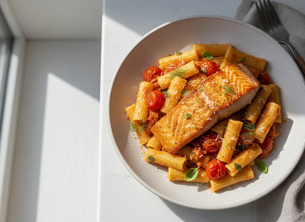 Salmon Rigatoni with Creamy Tomato Sauce photo