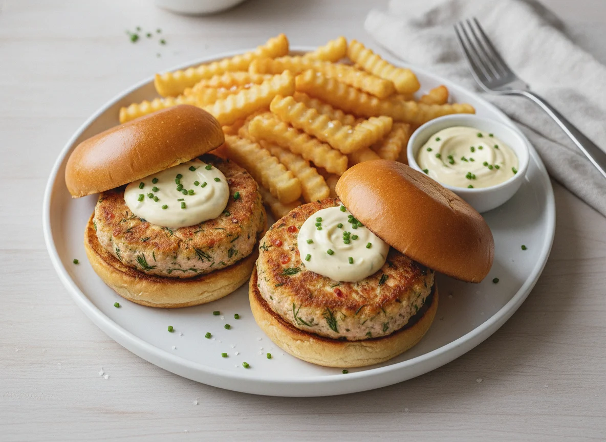 Salmon Sliders with French Fries photo