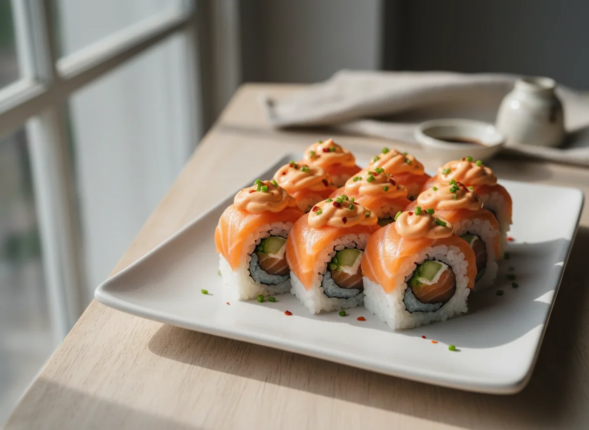 Salmon Sushi Roll with Spicy Mayo photo