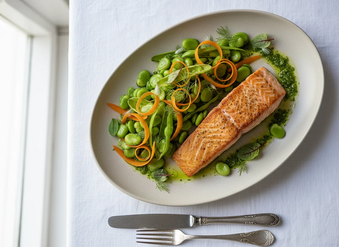 Salmon with Broad Beans and Carrots photo