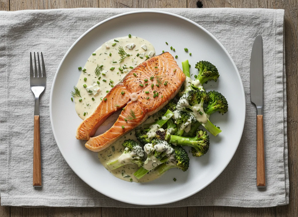 Salmon with Broccoli and Creamy Sauce photo
