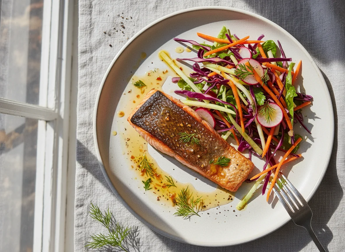 Salmon with Cabbage and Carrot Salad photo