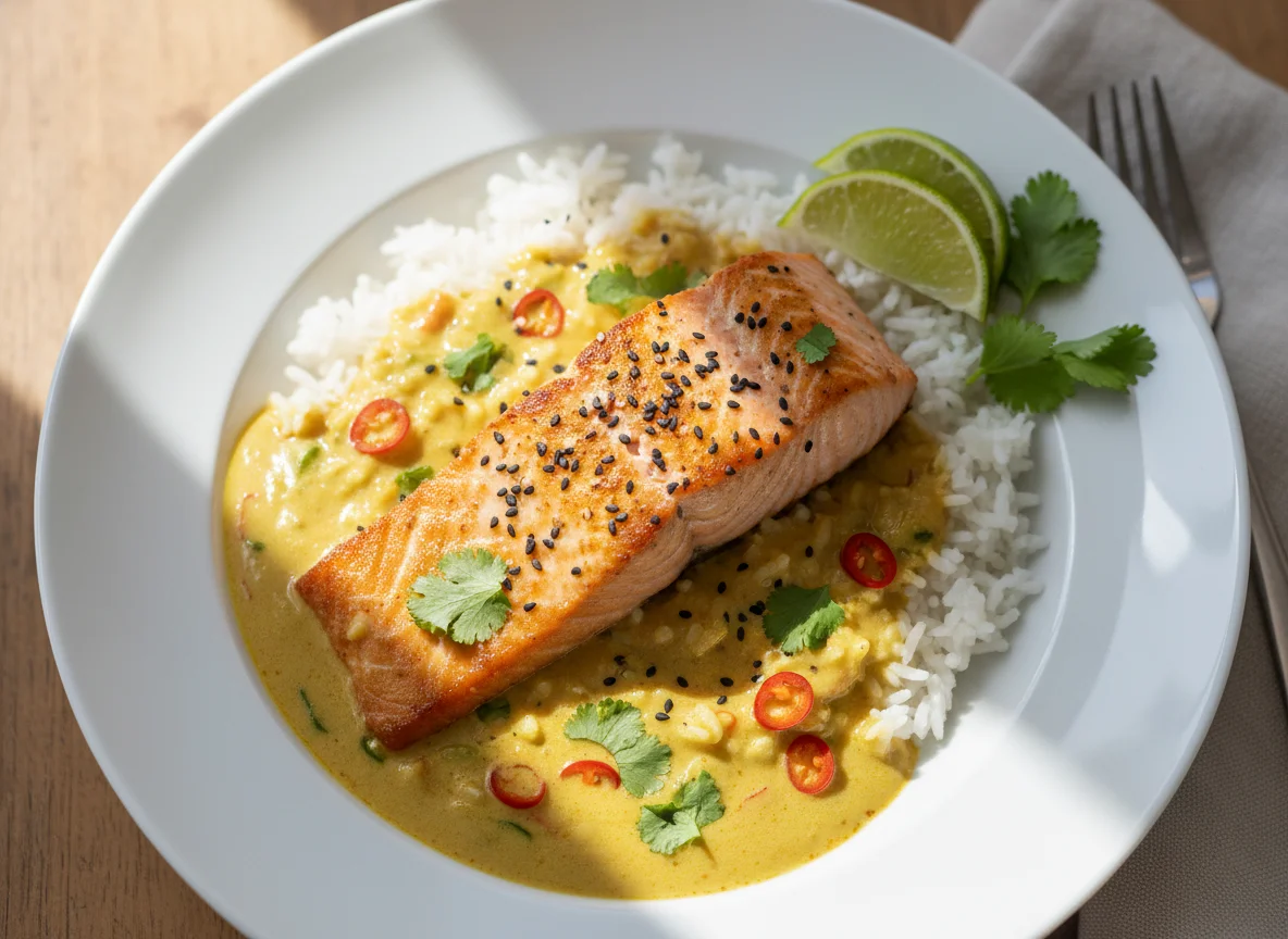 Salmon with Coconut Curry and Rice photo