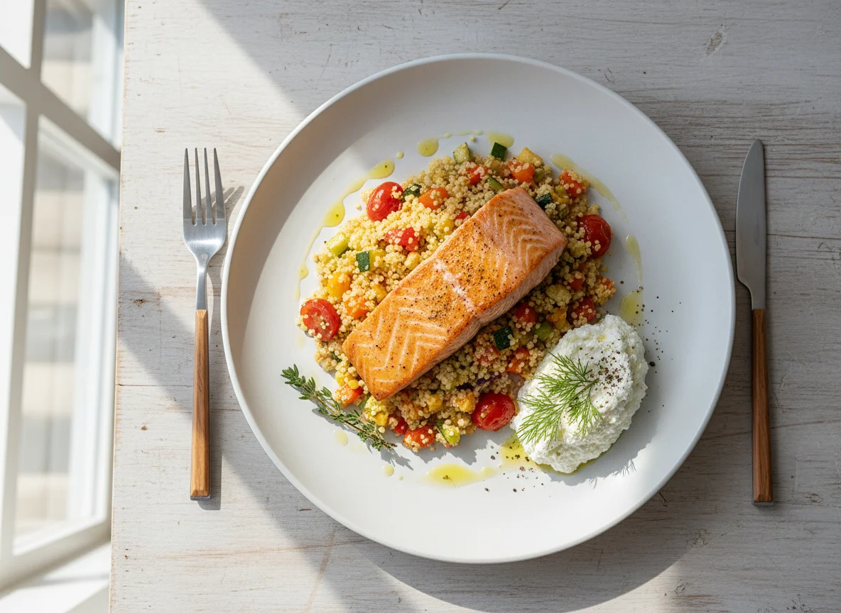 Salmon with Couscous and Cottage Cheese photo