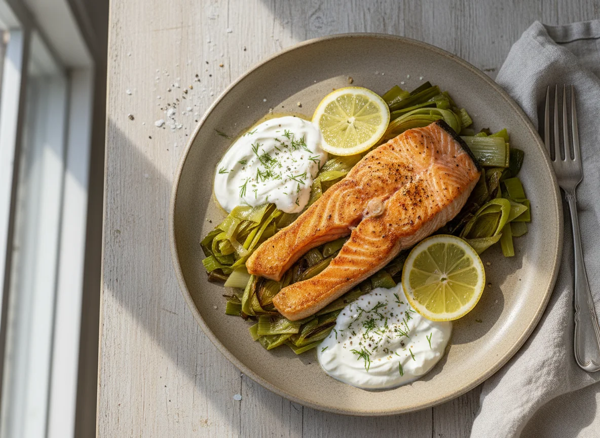 Salmon with Leeks and Yogurt Sauce photo