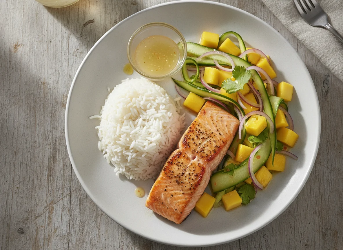 Salmon with Mango and Cucumber Salad photo