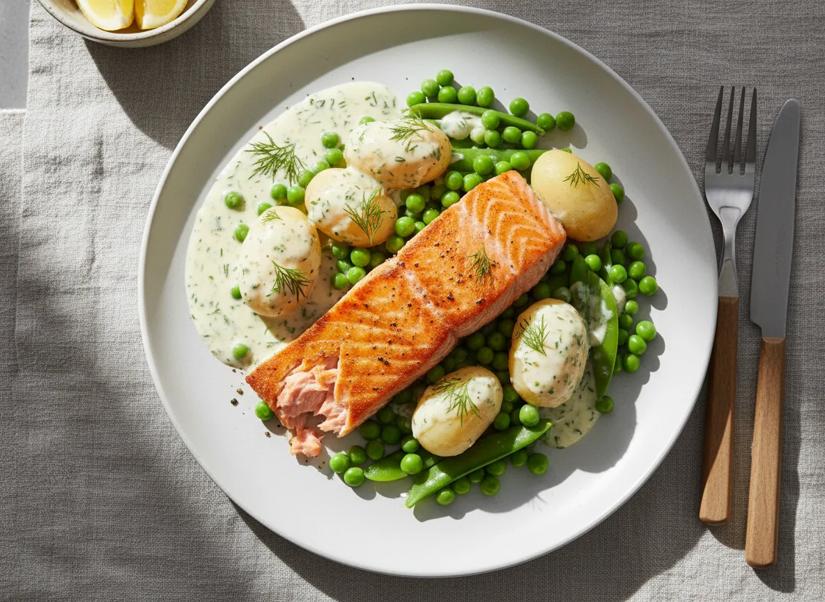 Salmon with Potatoes and Peas photo