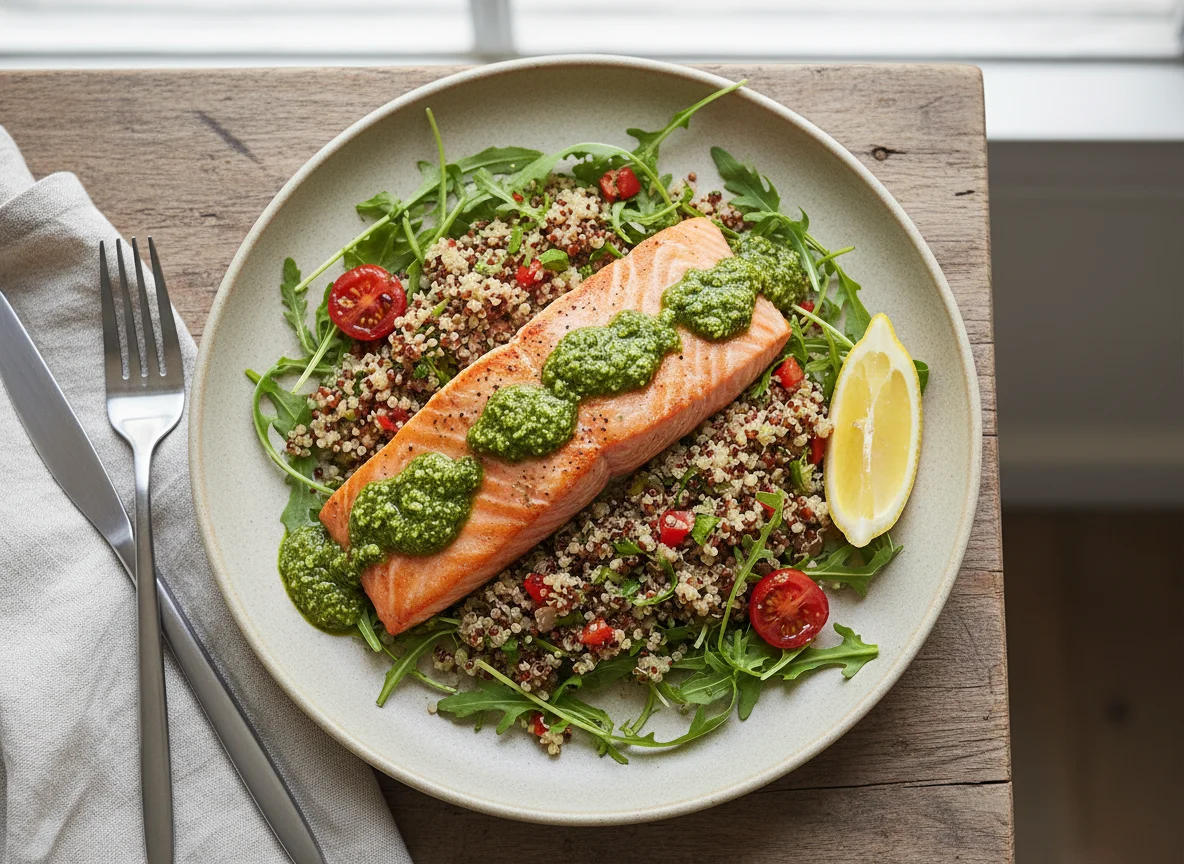 Salmon with Quinoa and Arugula photo