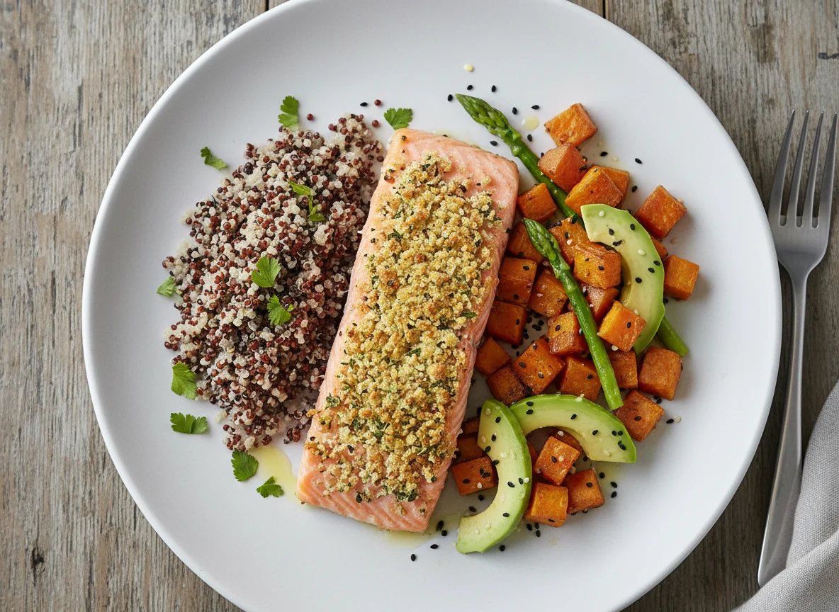 Salmon with Quinoa and Sweet Potatoes photo