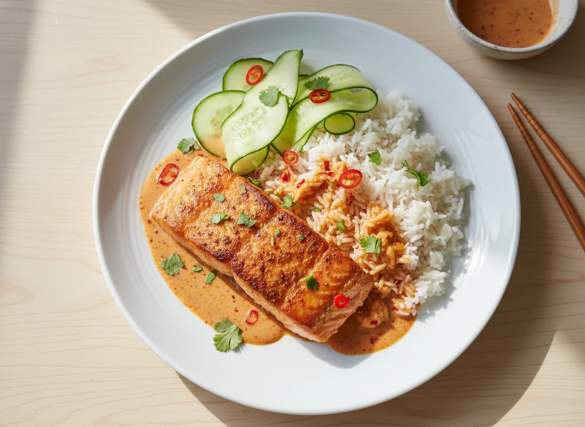 Salmon with Rice and Cucumber photo
