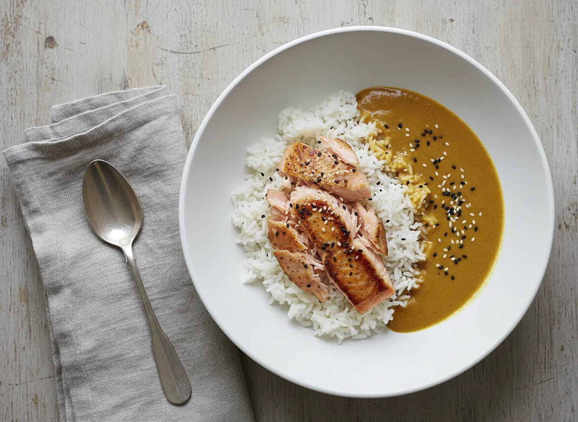 Salmon with Rice and Curry Sauce photo
