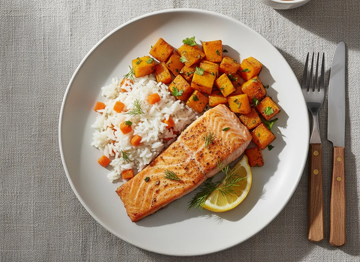 Salmon with Rice and Squash photo