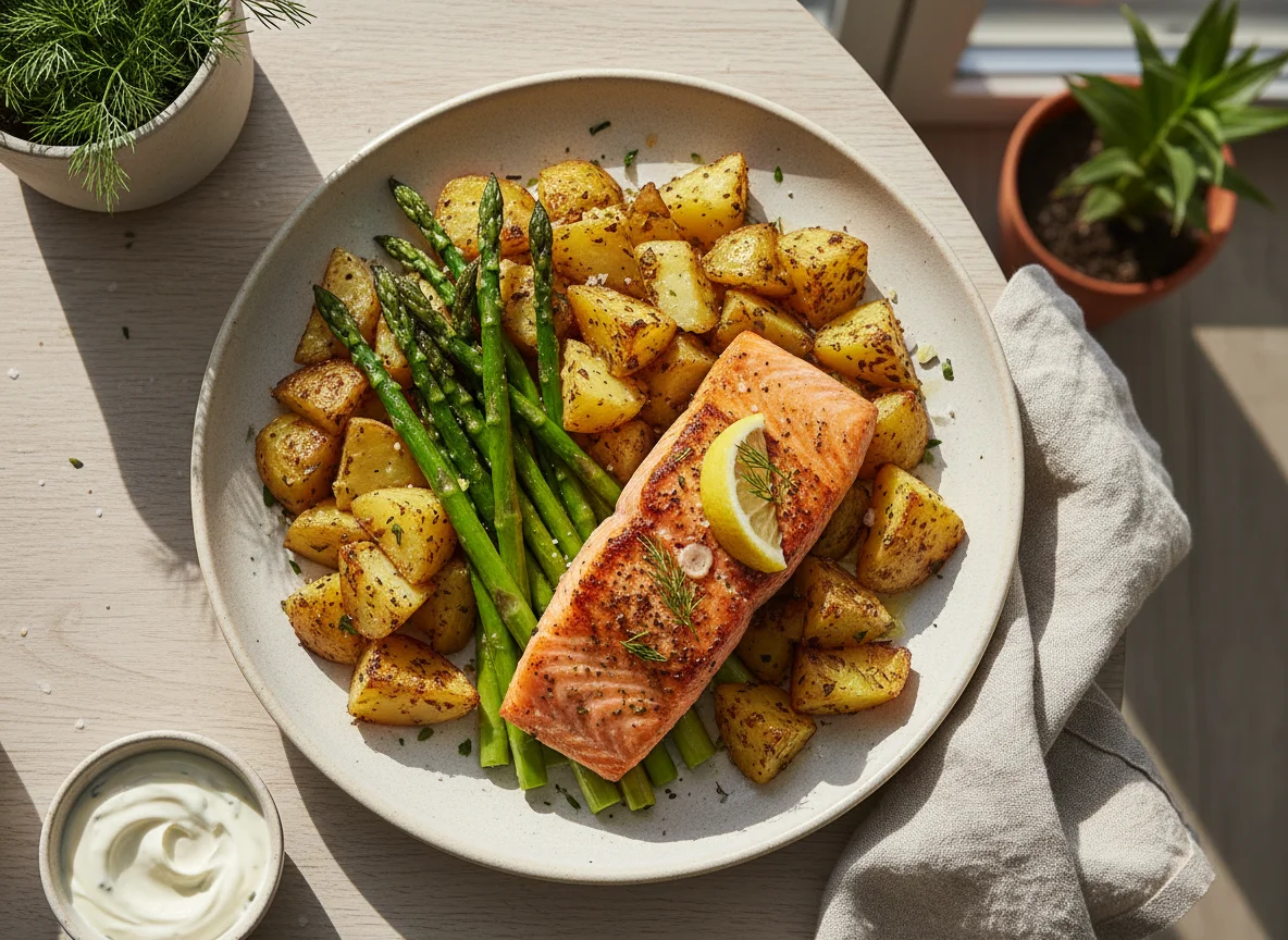Salmon with Roasted Potatoes and Asparagus photo