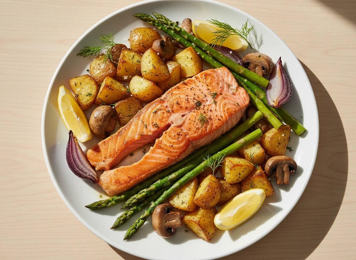 Salmon with Roasted Potatoes and Vegetables photo