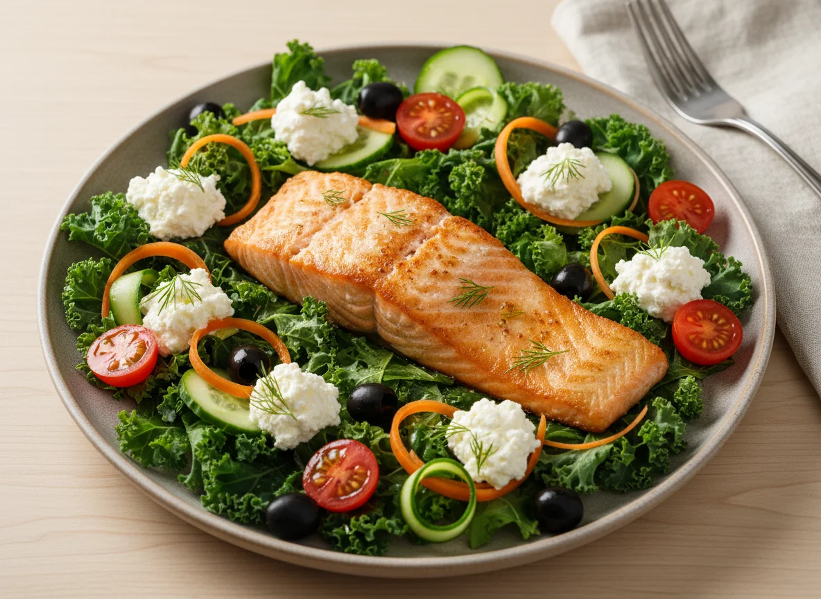 Salmon with Salad and Carrots photo