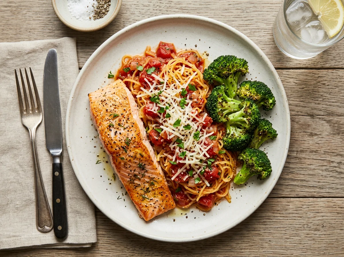 Salmon with Spaghetti Squash and Broccoli photo