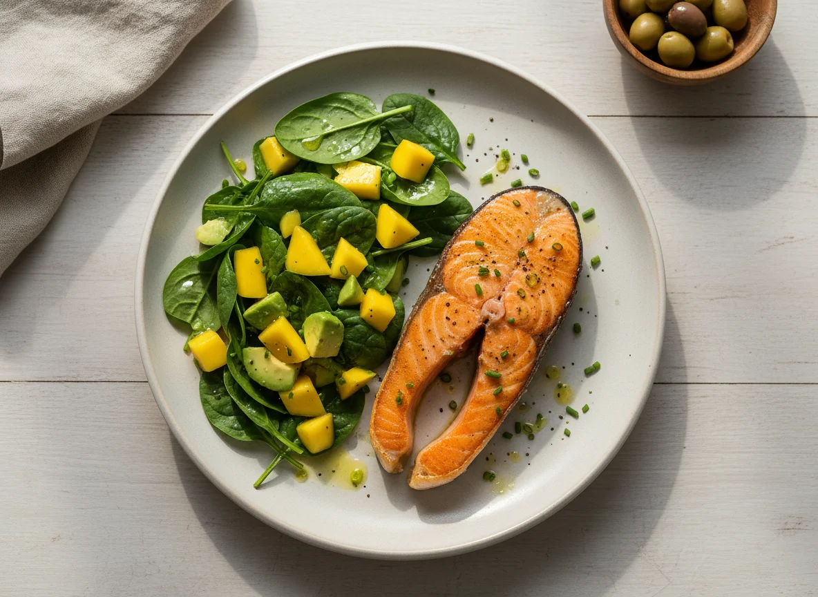Salmon with Spinach and Mango Salad photo
