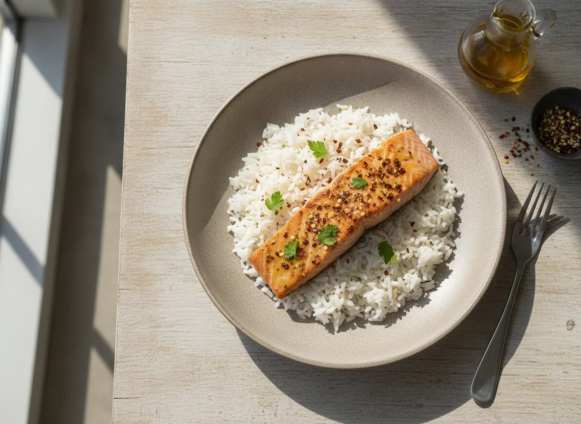 Salmon with White Rice photo