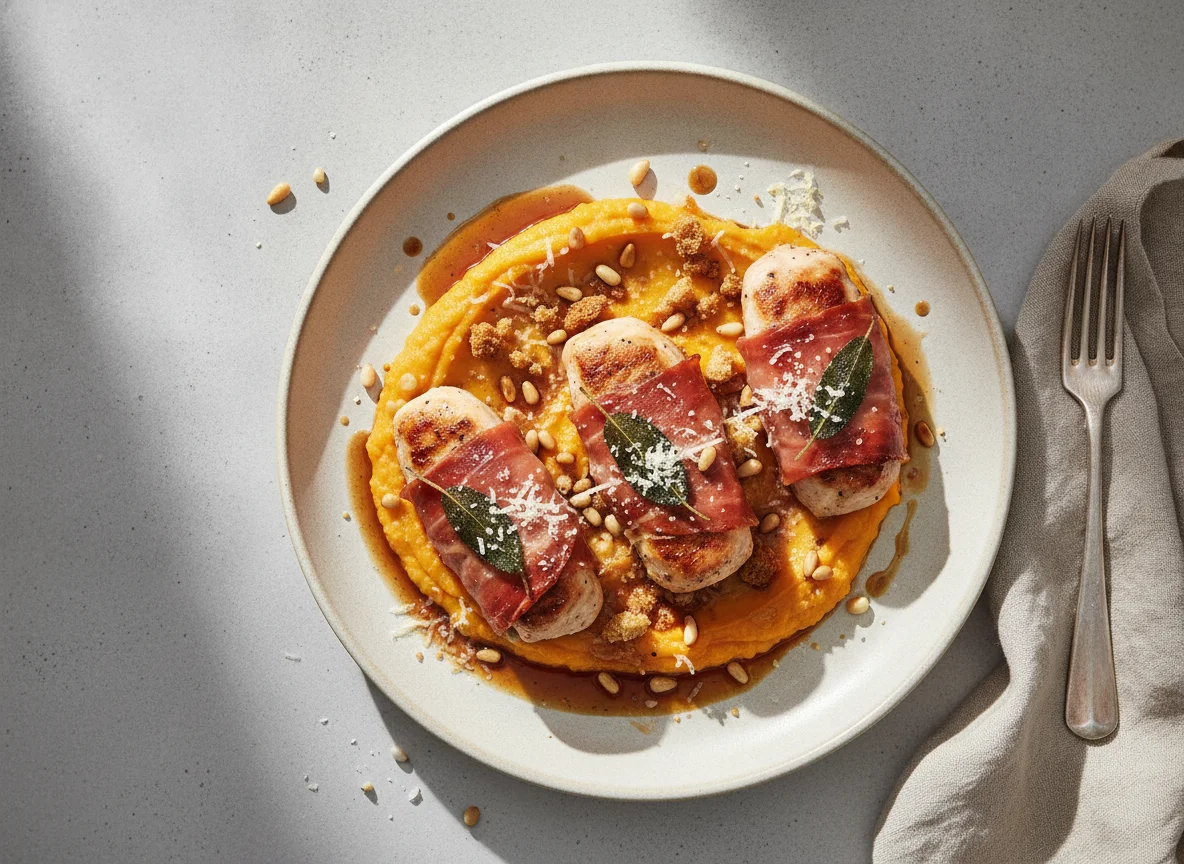 Saltimbocca with Sweet Potato Puree photo