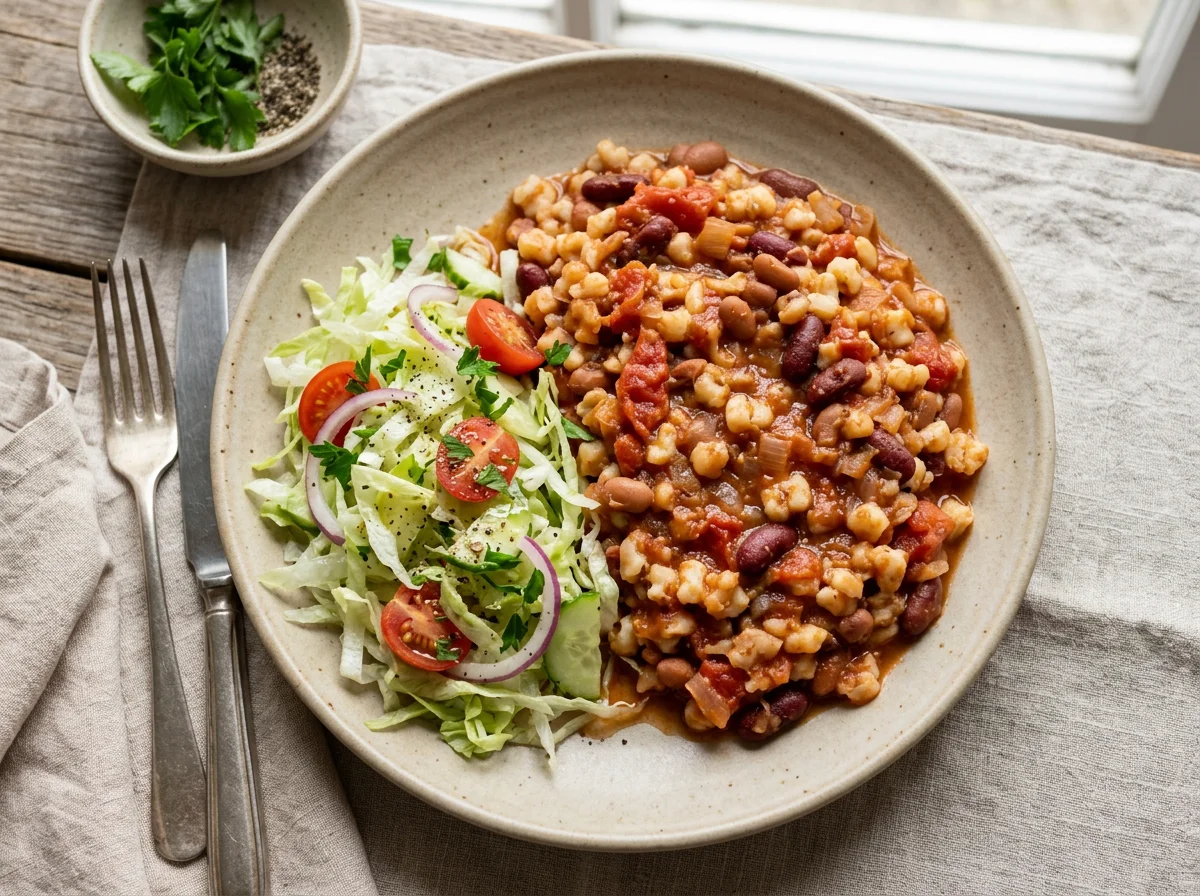 Samp and Beans with Salad photo