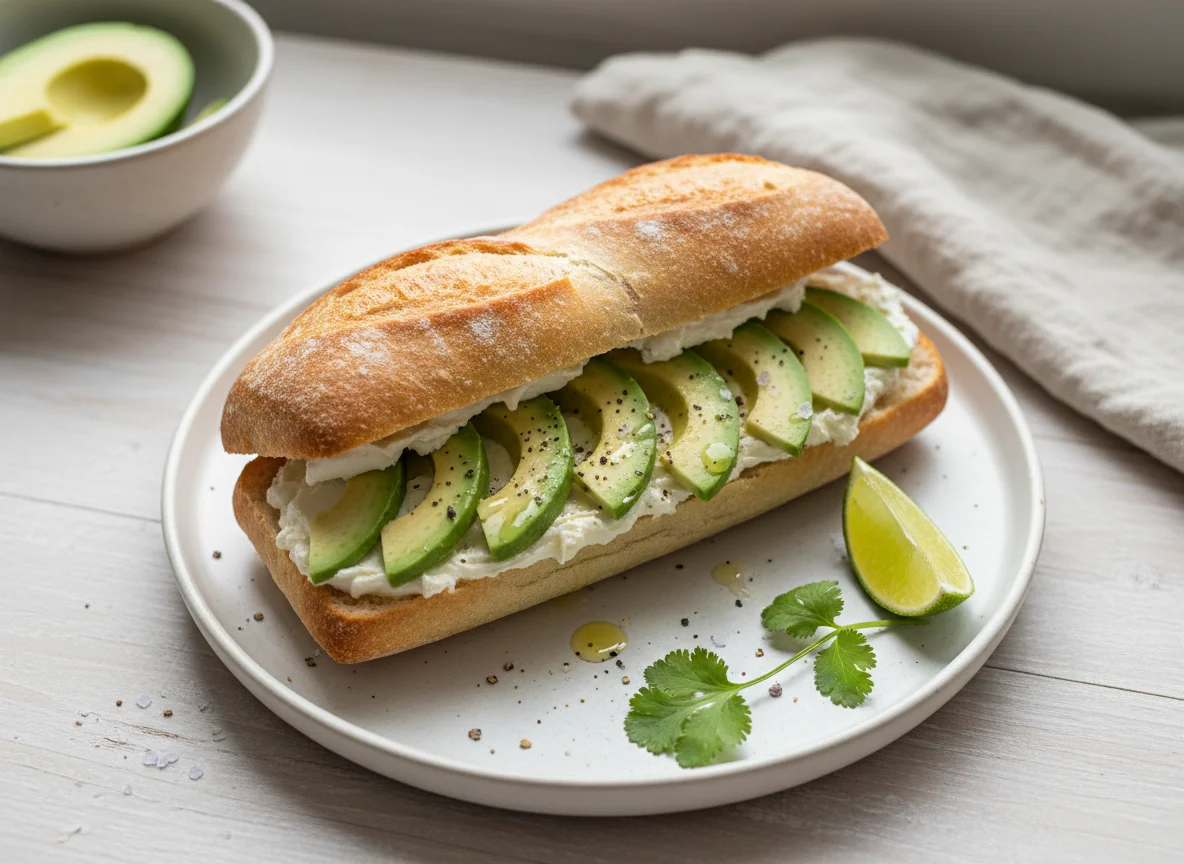 Sandwich with avocado and cream cheese photo