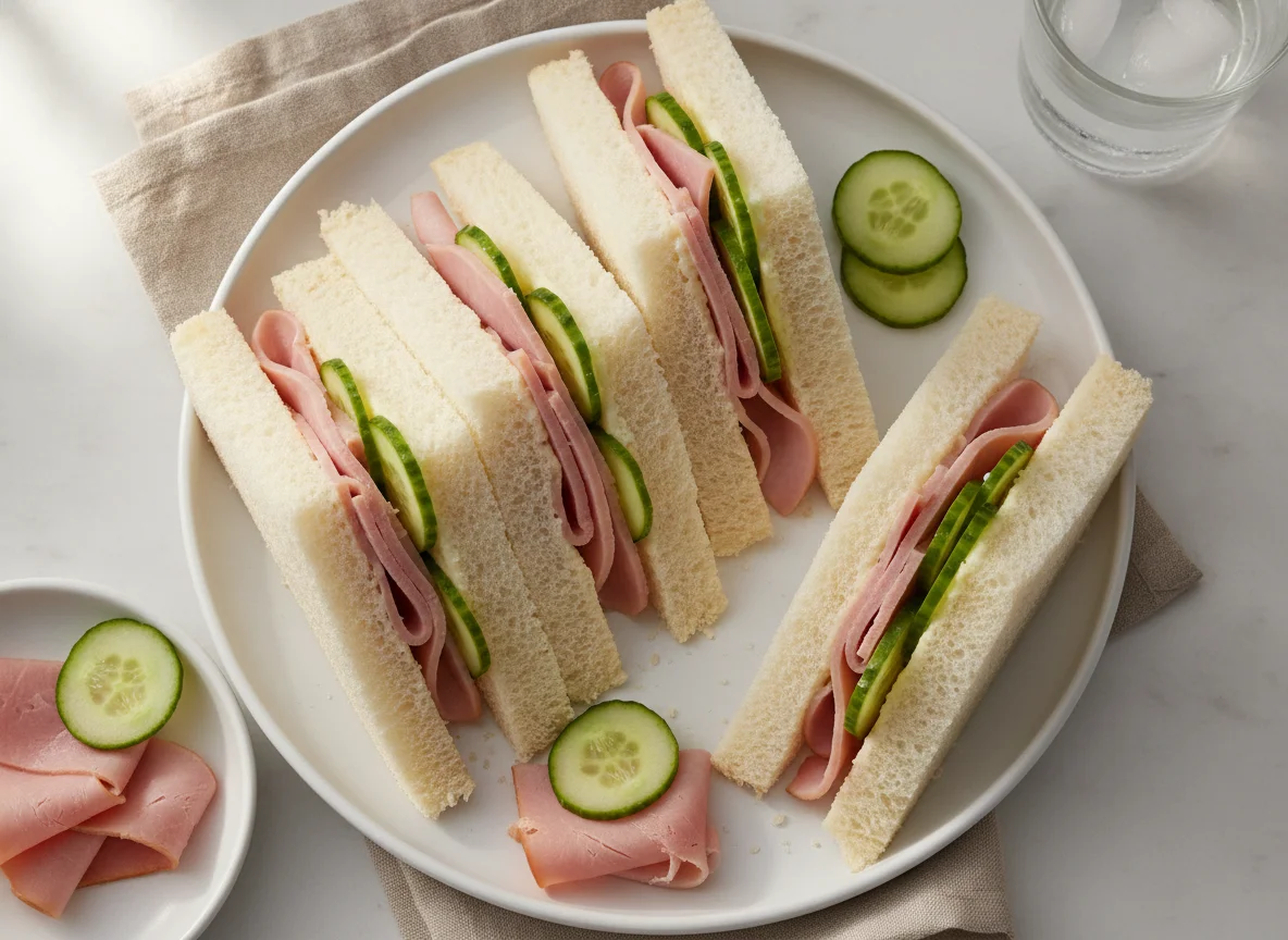 Sandwiches with ham and cucumber photo