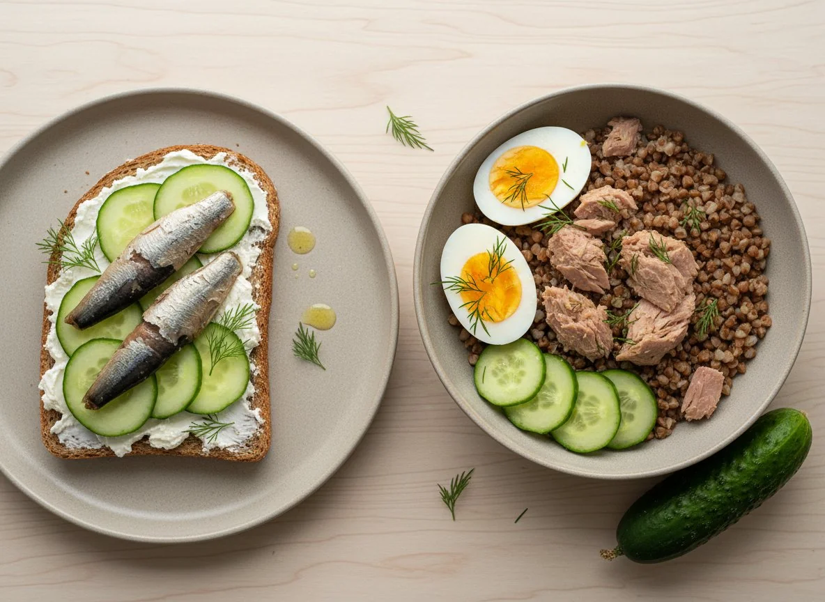 Sardine Toast and Tuna Buckwheat Bowl photo