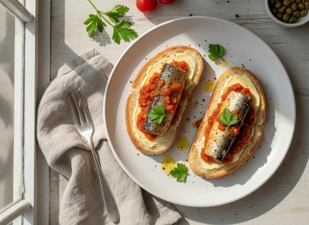 Sardines on Toast with Tomato Sauce photo