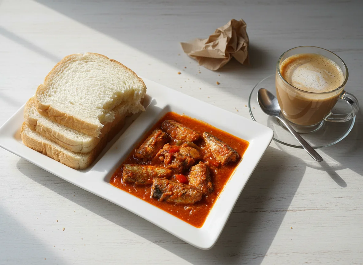 Sardines with Bread and Instant Coffee photo