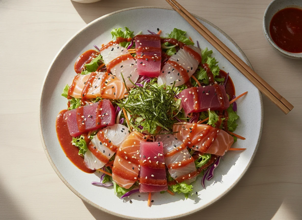 Sashimi Salad with Red Pepper Sauce photo