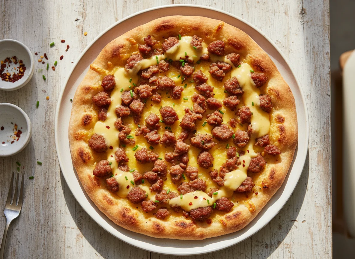 Sausage and Cheese Sauce Flatbread photo