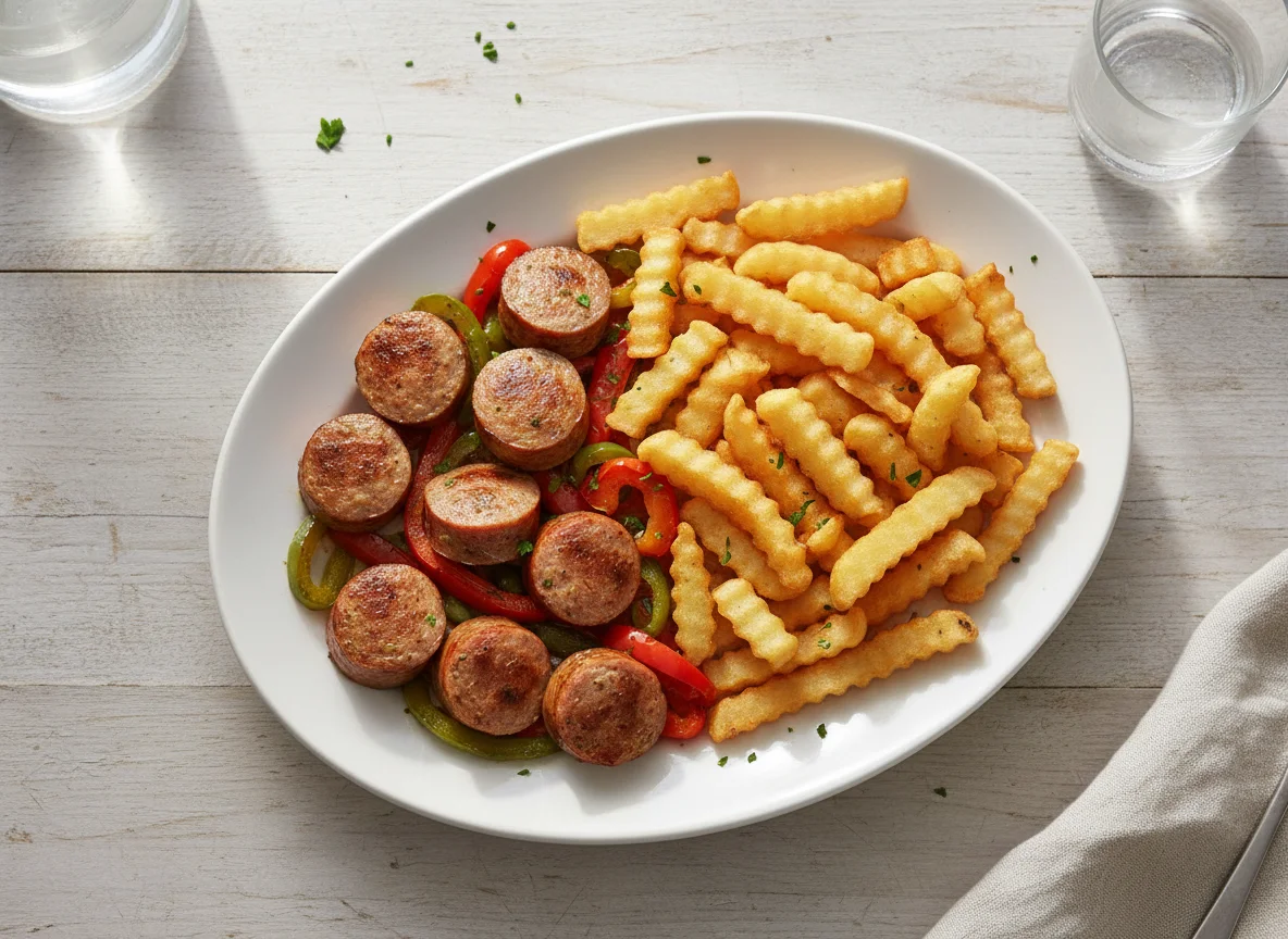 Sausage and Fries with Peppers photo