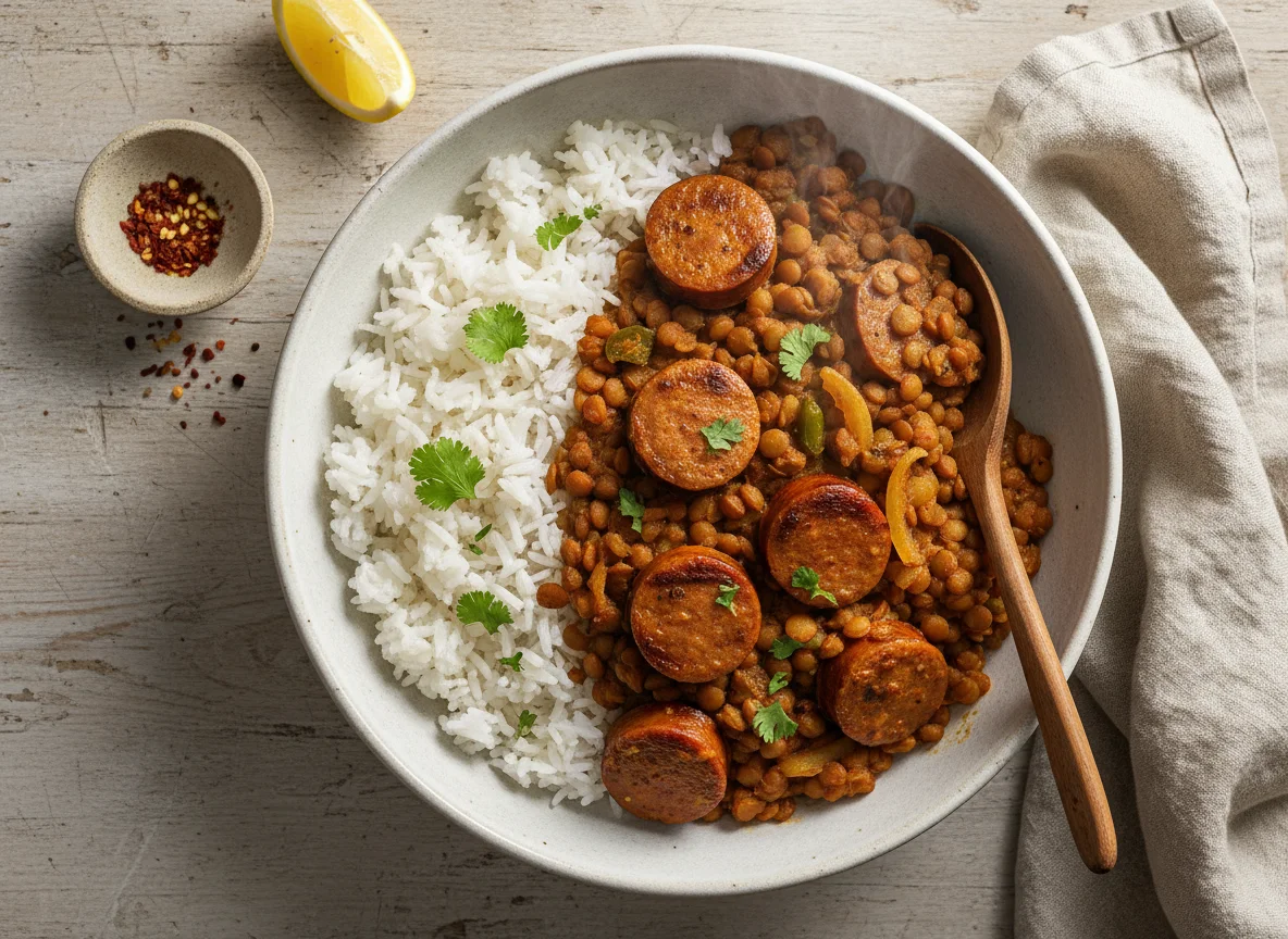 Sausage and Lentil Curry with Rice photo