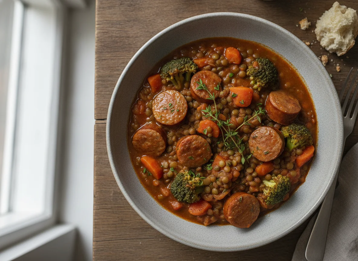 Sausage and Lentil Stew with Broccoli photo