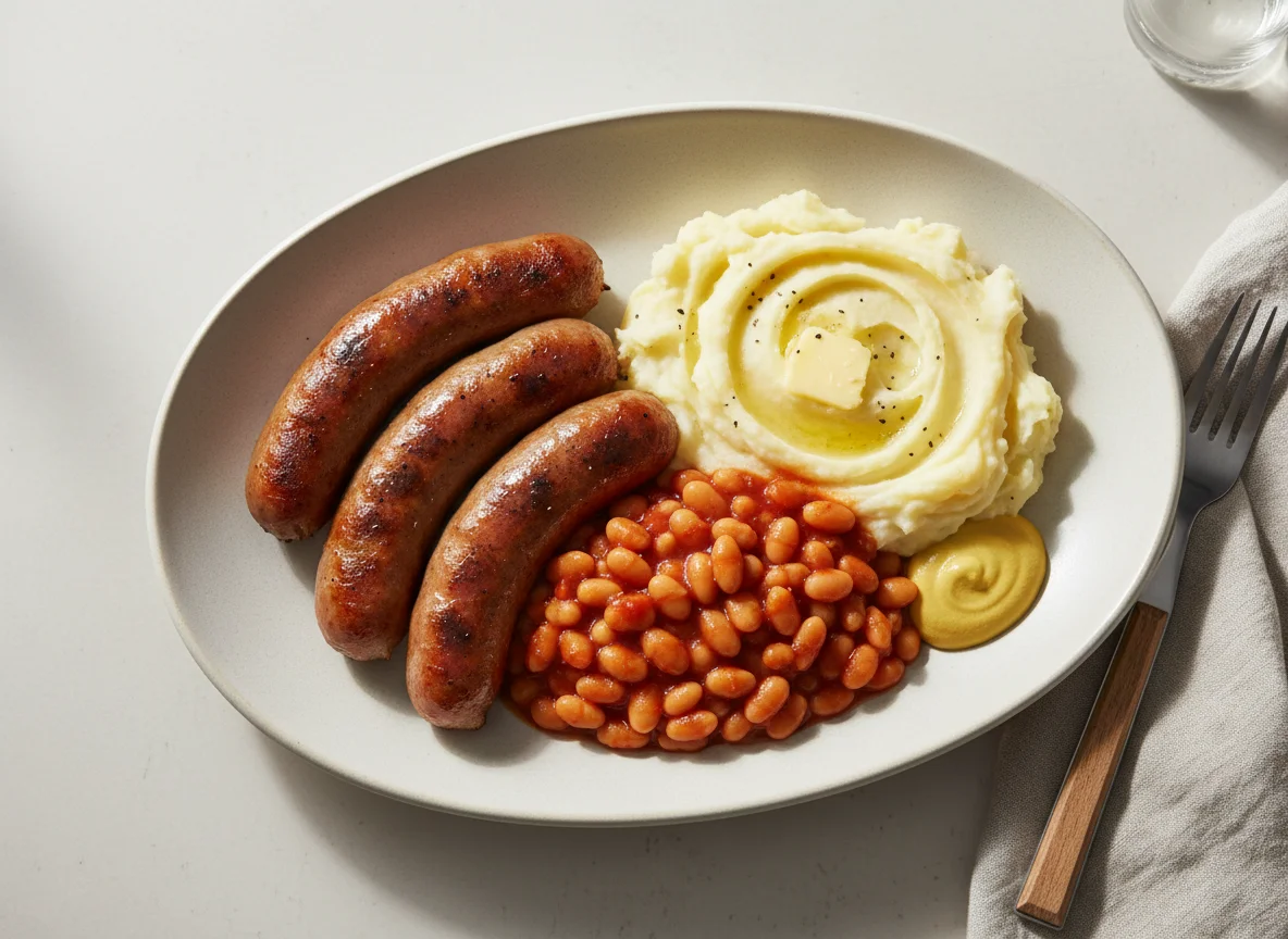 Sausage and Mash with Baked Beans photo