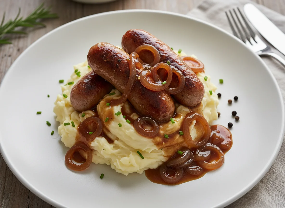 Sausage and Mash with Onion Gravy photo