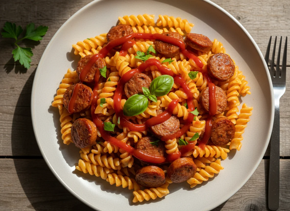 Sausage and Pasta with Ketchup photo