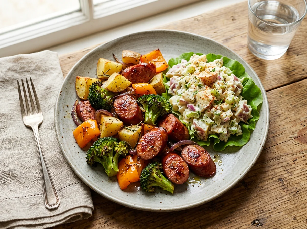 Sausage and Roasted Vegetable Medley with Potato Salad photo