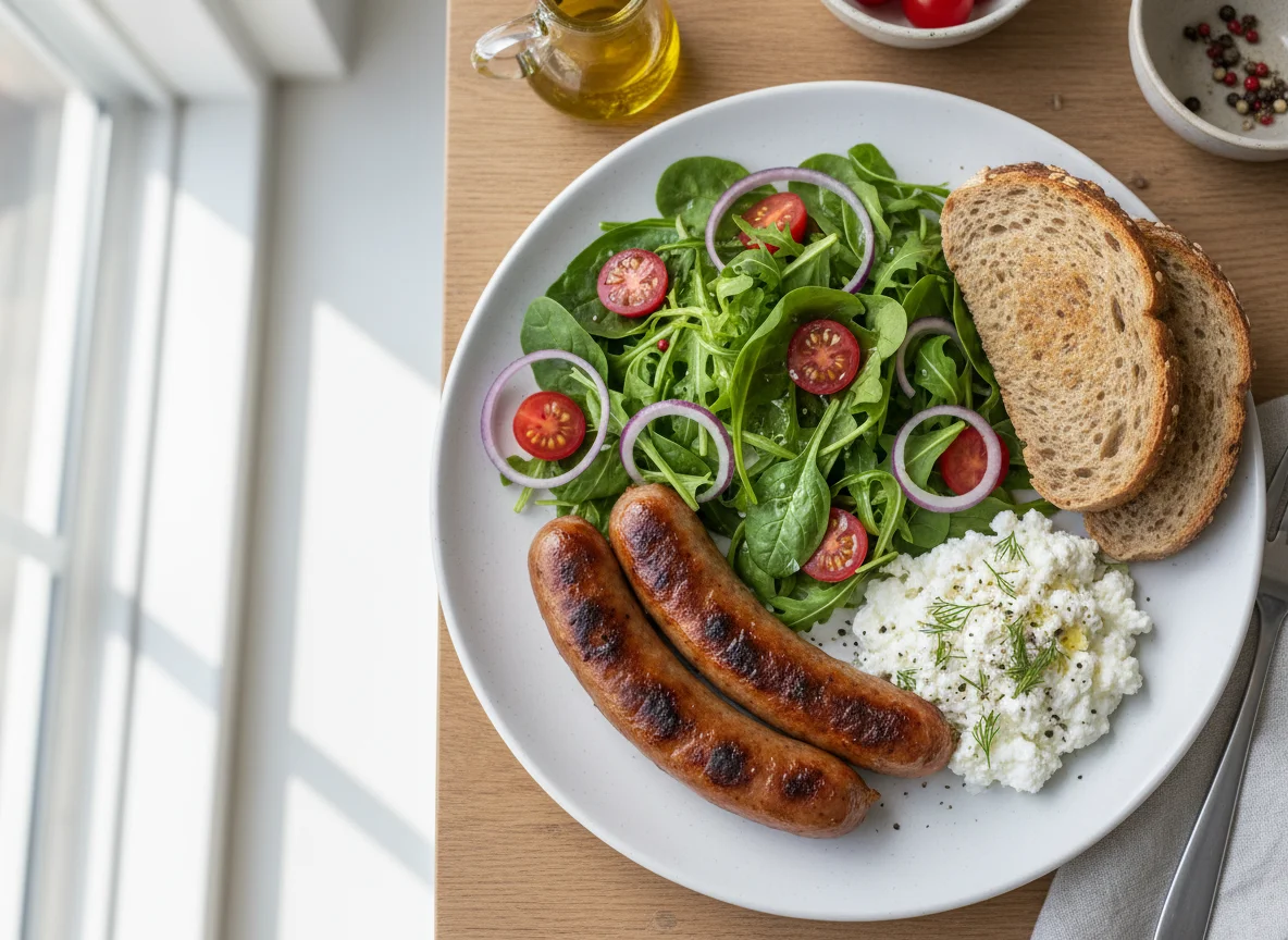 Sausage and Salad with Cottage Cheese photo