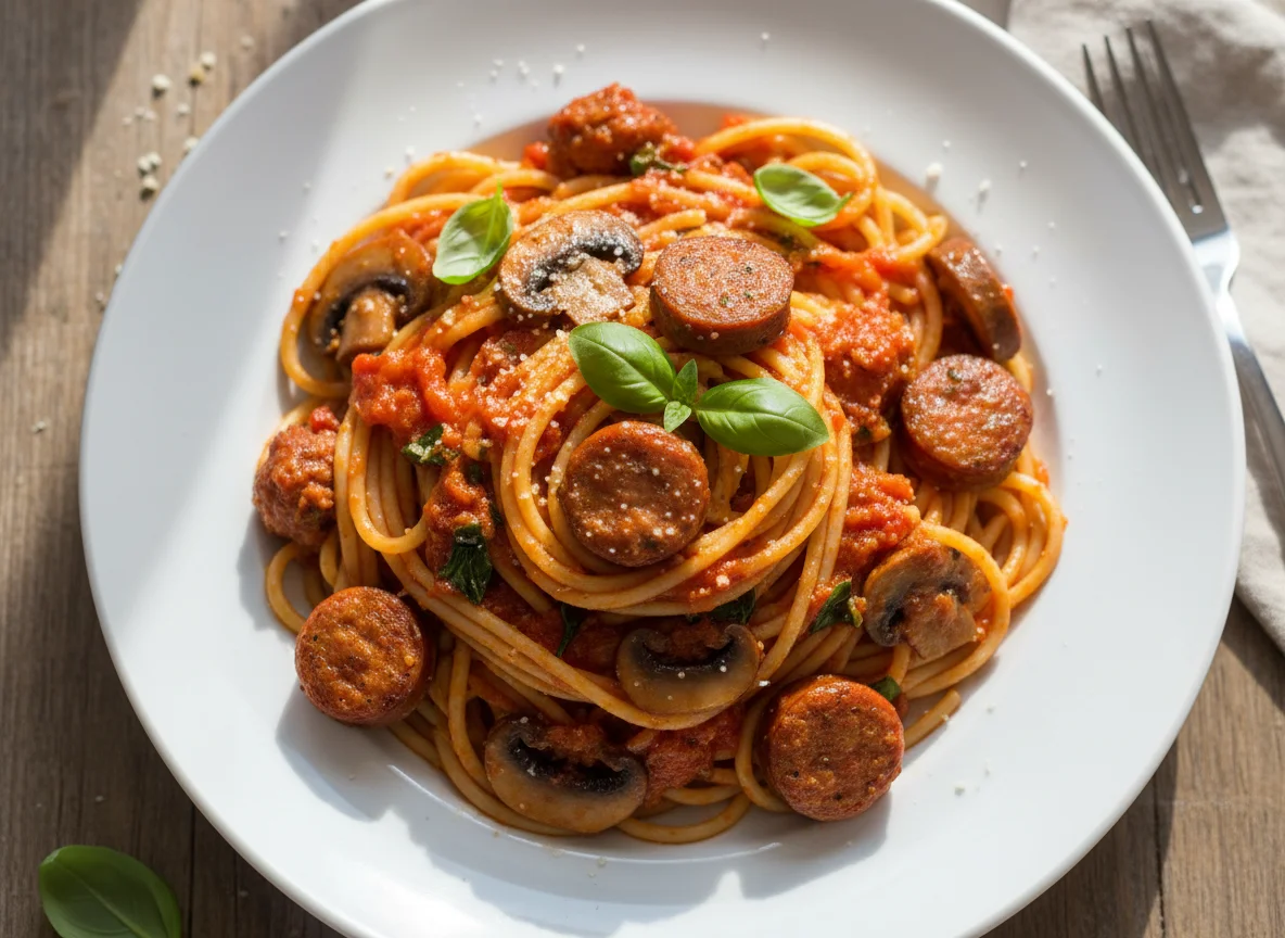 Sausage and Spaghetti with Tomato Sauce photo