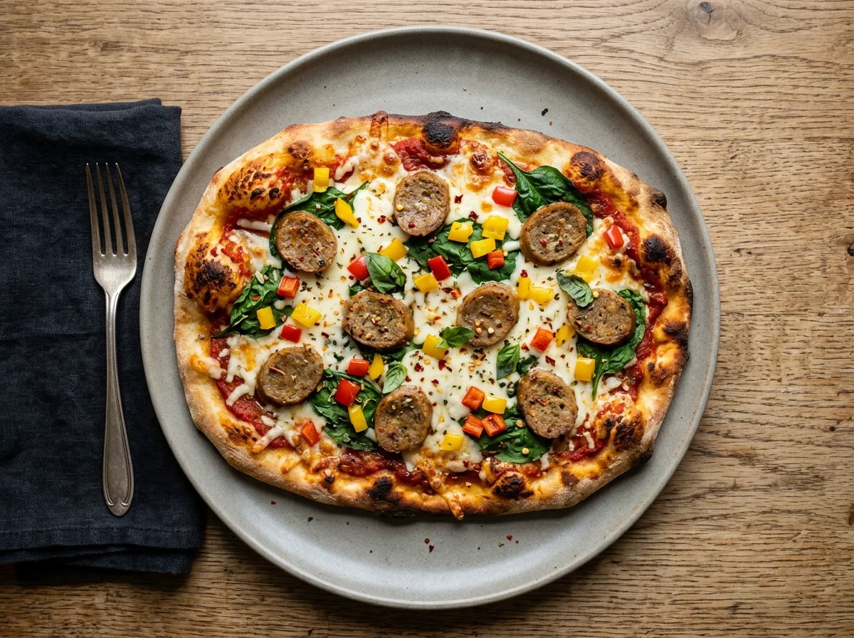 Sausage and Spinach Flatbread Pizza photo